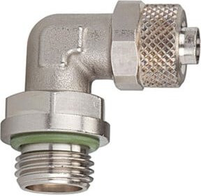 Riegler Winkel-Einschraubverschraubung drehbar aus Messing in Silber, G 1/8 a., FKM, Schl. 6/4 - Bild 1