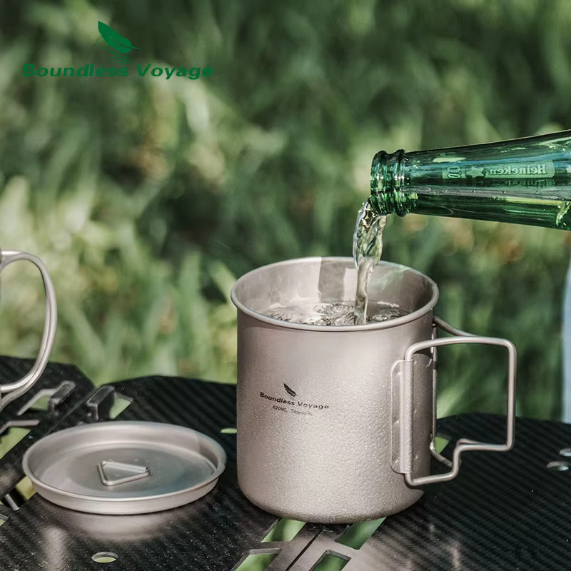 Boundless Voyage Titanbecher mit Deckel in Silber, Outdoor-Tumbler für Camping und unterwegs, 420 ml - Bild 3