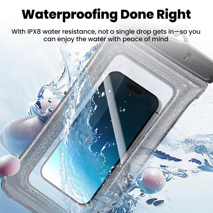 Wasserdichte elough Airbag-Handytasche aus PVC in Blau und Transparent, schwimmfähig und Touchscreen-fähig für Handys bis 7,2 Zoll - Bild 3