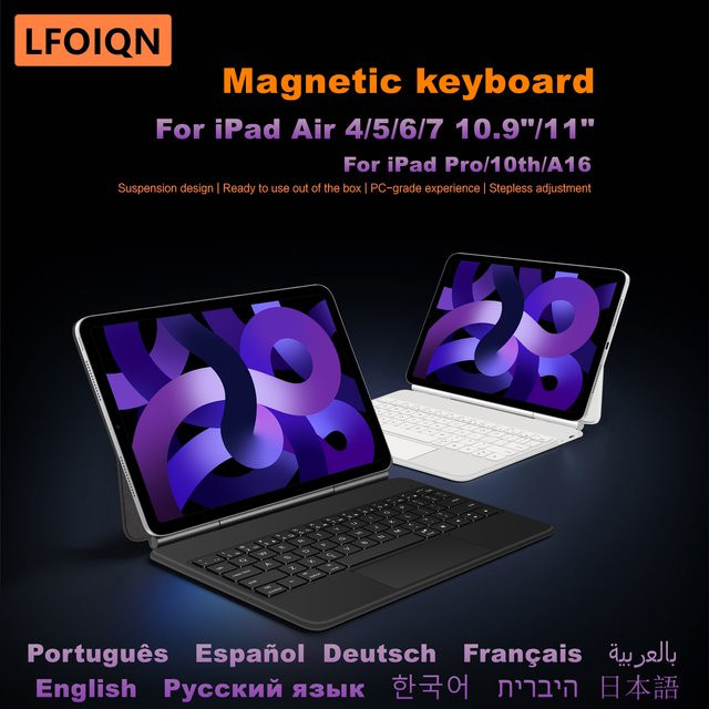LFOIQN Magic Keyboard Case für iPad Air und iPad Pro 11 und 13 Zoll, Wireless Smart Cover in Schwarz oder Weiß - Bild 1