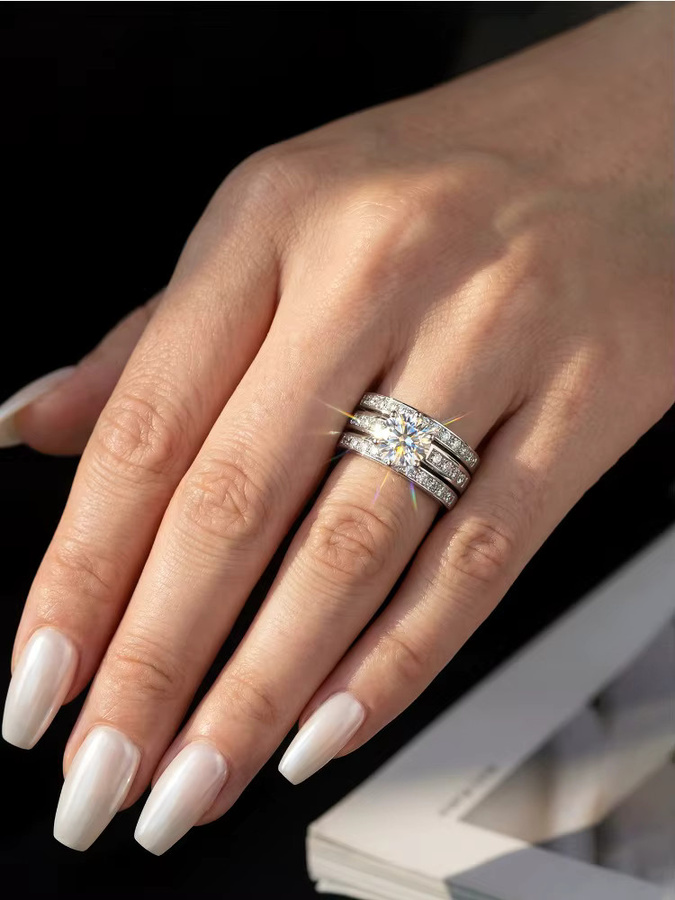 Stylever Ring-Set, 925 Silber, Moissanit, Damen - Bild 3