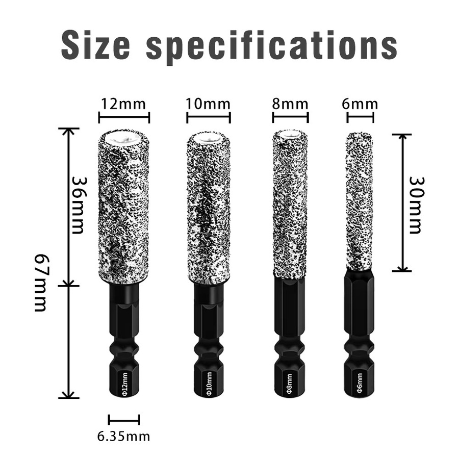 SHENSEN Diamantbohrer Set mit Sechskantschaft für Keramikfliesen, Marmor und Granit, 5 Stück, Farbe: Silber, Durchmesser: 6 mm bis 12 mm - Bild 2