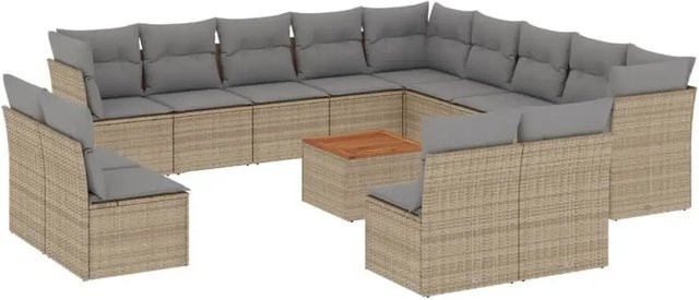 vidaXL 14-teilige Garten-Sofagarnitur aus Polyrattan in Beige mit Kissen und Stauraum - Bild 1