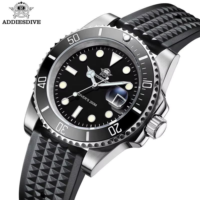 ADDIESDIVE Armbanduhr, Quarz, Edelstahl, 41 mm, Herren, Schwarz - Bild 2