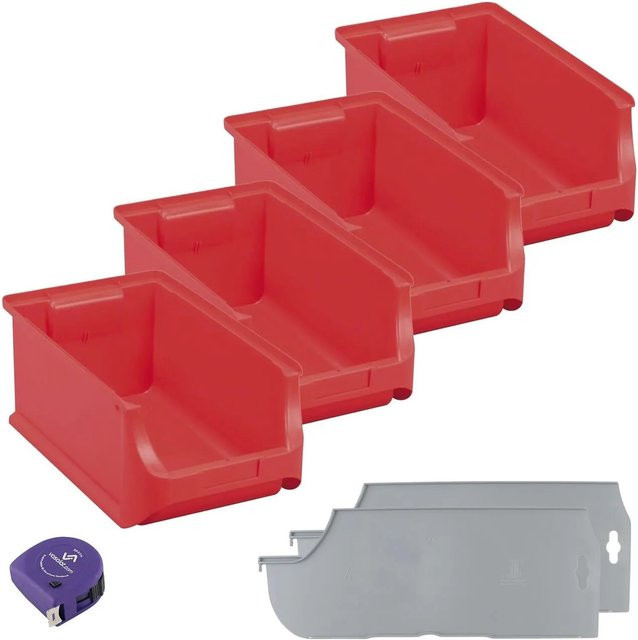 vasalat Set Stapelboxen Größe 4 mit Trennsteg, 4 Stück, Rot, B: 35,5 cm, T: 20,5 cm, H: 15,0 cm - Bild 1