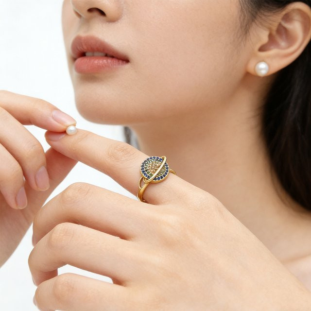 laoyaoyifu Ring, Planet, Zirkonia, Gold, Damen - Bild 1