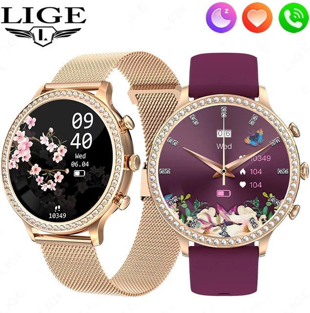 LIGE Smartwatch für Damen in Gold mit Bluetooth-Anruffunktion, Herzfrequenzmessung und wasserdichter Sport-Fitness-Funktion - Bild 1