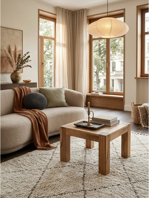 Couchtisch MUMBAI von KADIMA DESIGN aus Massivholz Akazie in Braun, Landhaus-Stil, B/T/H: 60 x 60 x 40 cm - Bild 1