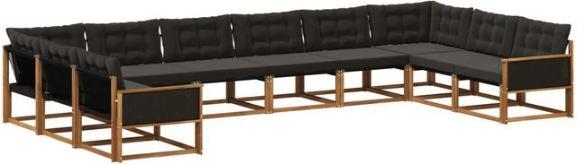 vidaXL Outdoor-Sofagarnitur aus Akazienholz mit 10 Kissen in Schwarz und Braun, UV-beständig und modern - Bild 1