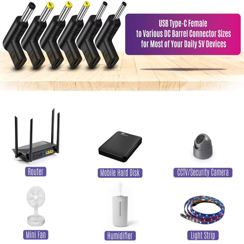 USB Typ-C auf DC-Stromanschluss-Adapter 5 V Buchse in Schwarz für Router, LED-Licht und Lautsprecher - Bild 4