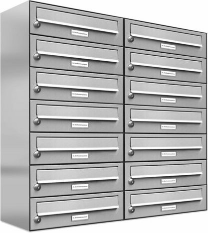 AL Briefkasten für 14 Parteien, Aufputzmontage, silberfarben, B/H/T: 76,6 x 80,5 x 27,5 cm - Bild 1