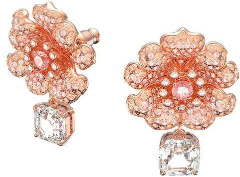Swarovski Ohrringe, Herz Lotusblume Form, Gold, Kristall, Damen - Bild 1