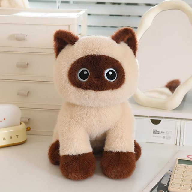 Yiran Health & Beauty Kawaii Katze Plüschtier, Schwarze Siamkatze, Stofftier - Bild 1