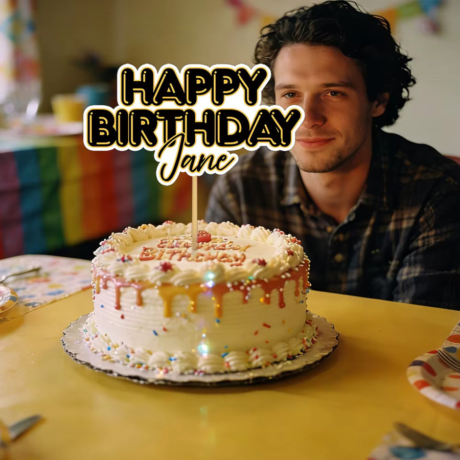 Personalisierte Tortendekoration für Geburtstagsfeiern mit Namen in Gold von cyuan - Bild 3