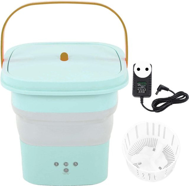 Aimo Mini Waschmaschine faltbar mit Ablaufkorb für Kinderkleidung, grün/türkis - Bild 1