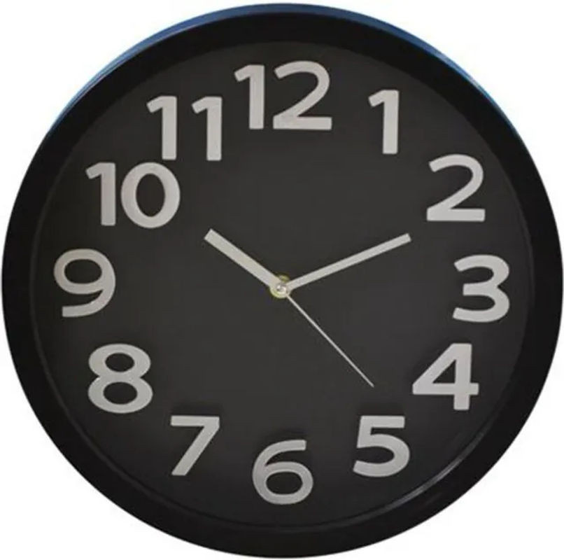 Buri Wanduhr Analog in Schwarz und Silber, runde Bahnhofsuhr aus Kunststoff für Wohnzimmer, Küche oder Büro, Durchmesser: 33,3 cm - Bild 1