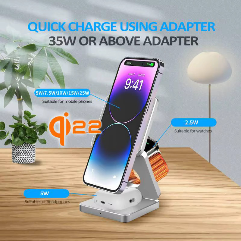 ILEPO 3-in-1 Qi2.2 Magnetische kabellose Ladestation, faltbares Reiseladegerät für iPhone 12–17 Serie, AirPods und iWatch, Schwarz - Bild 3