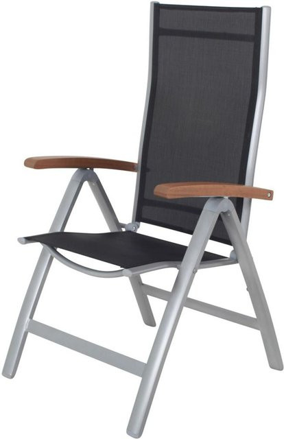 Villana Victoria Klappstuhl aus Alu und Textilene in Silber/Schwarz mit Armlehnen, B/T/H: 64 x 58 x 110 cm - Bild 1