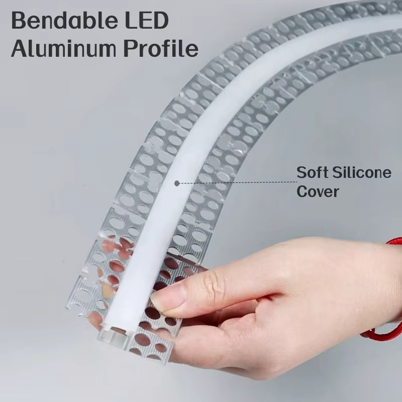 Khelse LED-Aluminiumprofil, biegbar und besatzlos, Farbe: Silber, modernes Design für Wand, Boden und Decke mit weicher Abdeckung - Bild 2