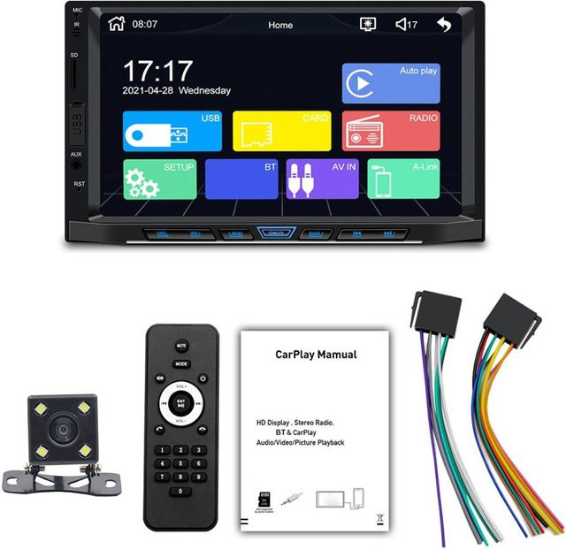 7 Zoll 2DIN HD MP5 Player Autoradio mit Bluetooth und kapazitivem Bildschirm in Schwarz - Bild 1