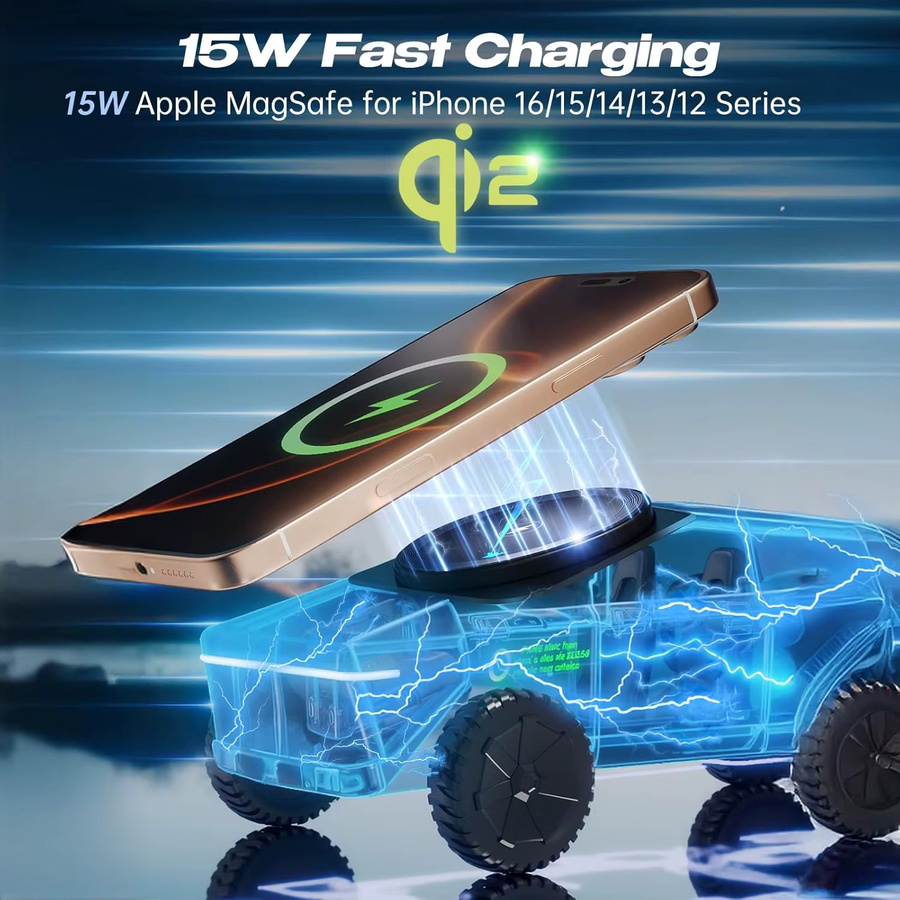 Opansten 3-in-1 Magnetisches Kabelloses Ladegerät und Autoständer in Grau für iPhone, Samsung Watch und AirPods Pro mit Schnellladefunktion - Bild 4