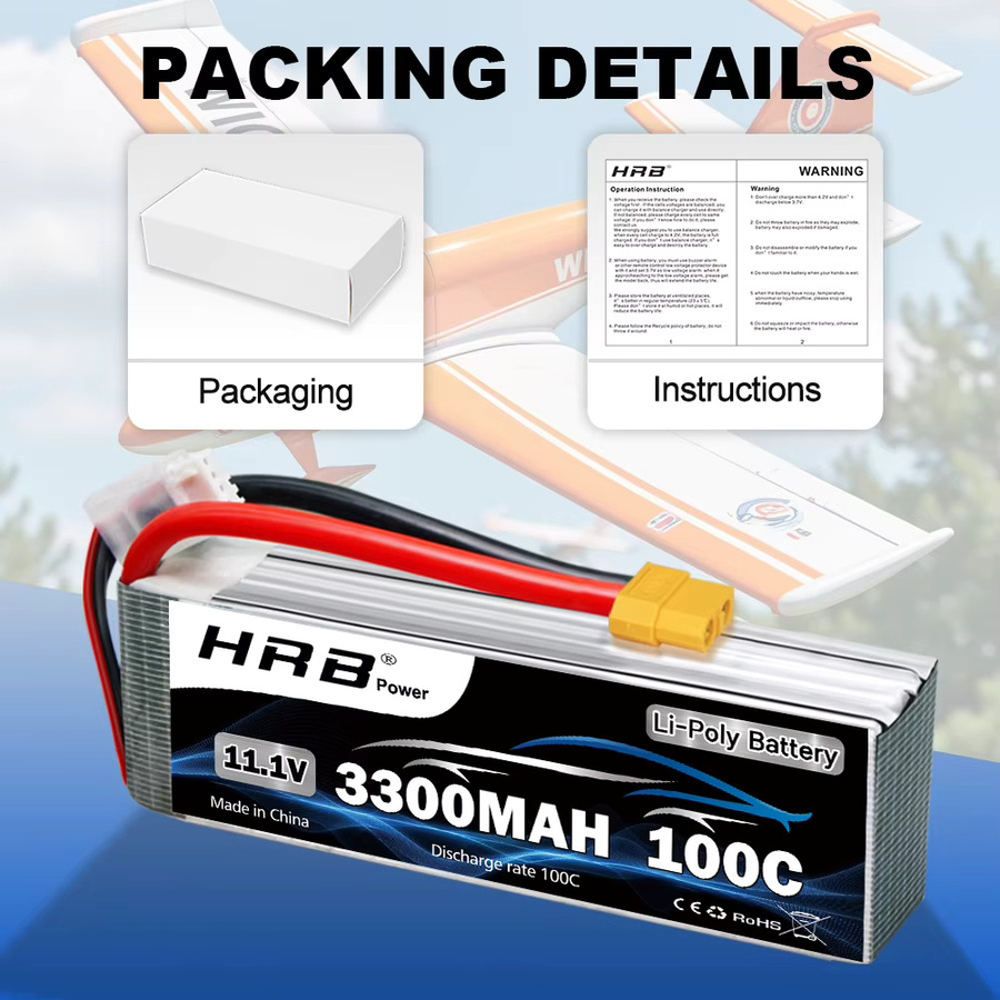 HRB 3S Lip Batterie, 11,1 v 3300mah RC Lipo Batterie, 100C, mit XT60 Stecker - Bild 6