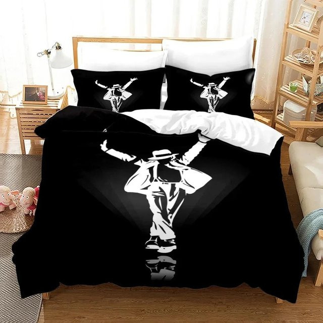 Michael Jackson Bettwäsche-Set mit 3D-Druck in Schwarz, bestehend aus Bettbezug und Kissenbezug, B/H: 210 x 210 cm - Bild 1
