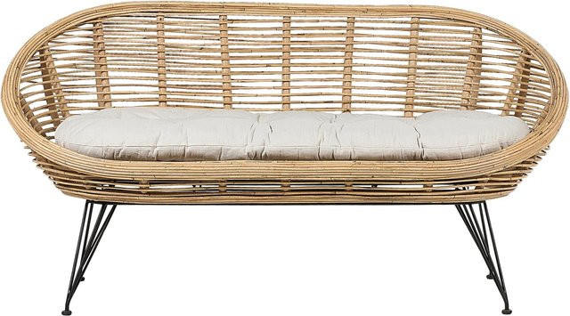 Beliani Gartensofa Polyrattan mit Polsterung in Schwarz und Beige, B/T/H: 165 x 64 x 87 cm - Bild 1