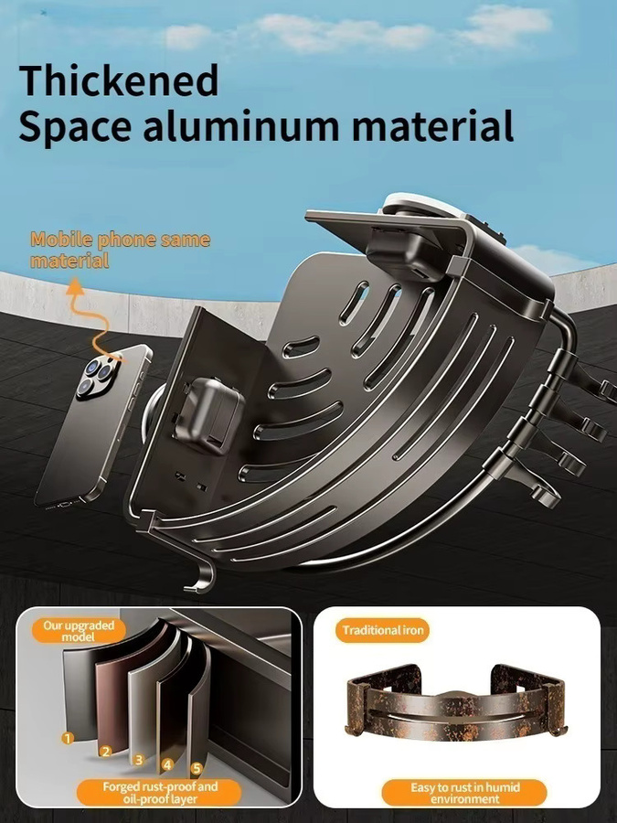 YUNJIEYA Eckregal für das Badezimmer aus Aluminium, dreieckiges Saugnapf-Regal in Grau Matt, Wandmontage ohne Bohren - Bild 4