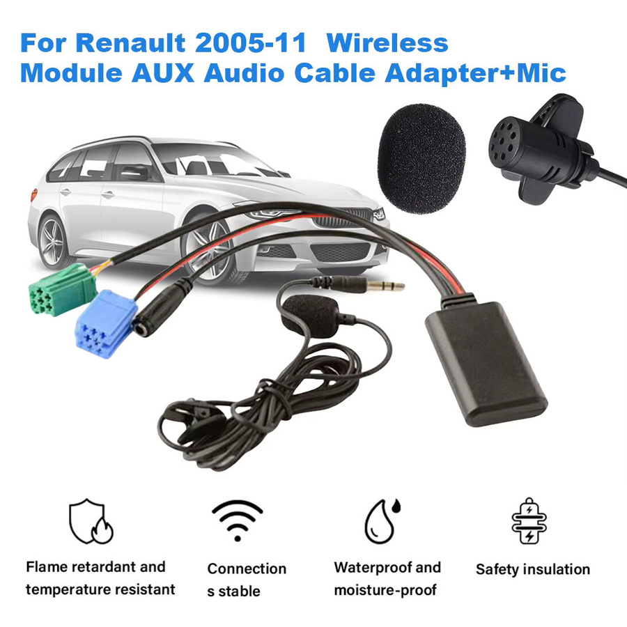 Bluetooth 5.0 Aux Adapter mit Mikrofon für Renault Radio Update, Mini ISO Anschluss, Schwarz - Bild 3