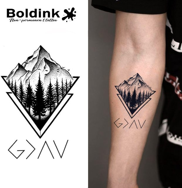 Boldink Mountain Forest Temporäres Tattoo, Geometrisch, Wasserfest - Bild 1