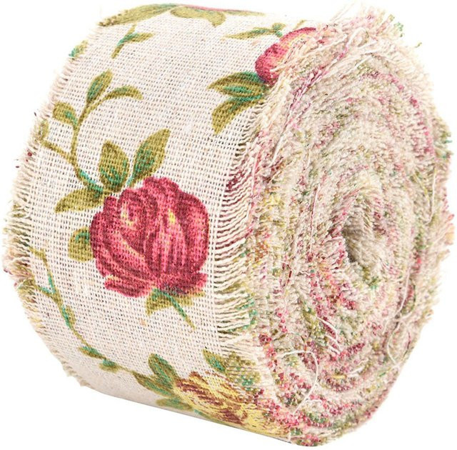 CosyHome Juteband mit floralem Rosenmuster in Beige, 10m Länge für Hochzeitsdekoration im Shabby Chic Style - Bild 1
