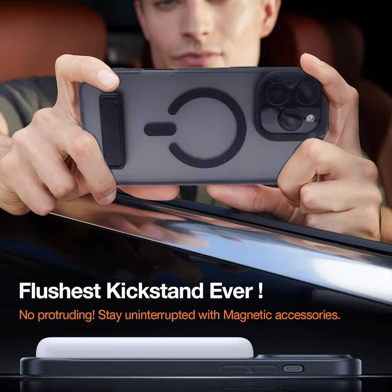 UYUXIO Magnetische Handyhülle mit Ständer für iPhone 16 15 14 13 12 11 Pro Max, stoßfeste Rückseite mit Halterung, Schwarz - Bild 4