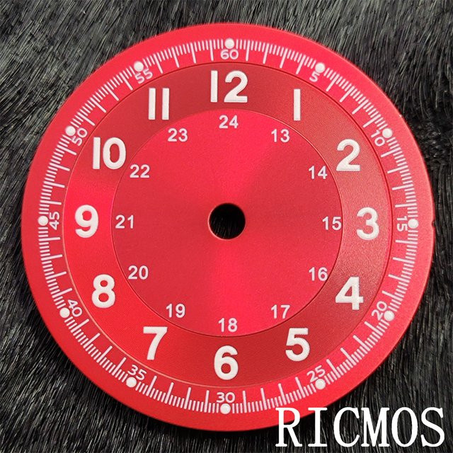 RICMOS Zifferblatt Piloten-Felduhr, 29 mm, rot, Automatikwerk - Bild 1