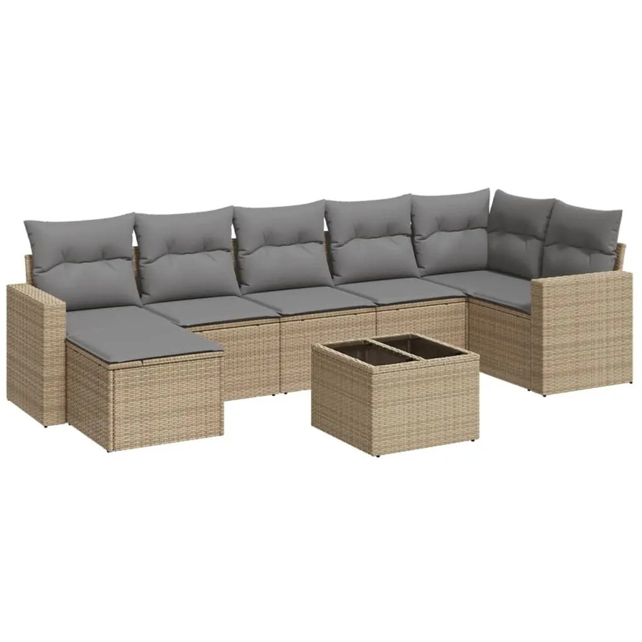 vidaXL 8-teilige Garten-Sofagarnitur aus Poly-Rattan in Beige mit Kissen und Glastisch - Bild 2