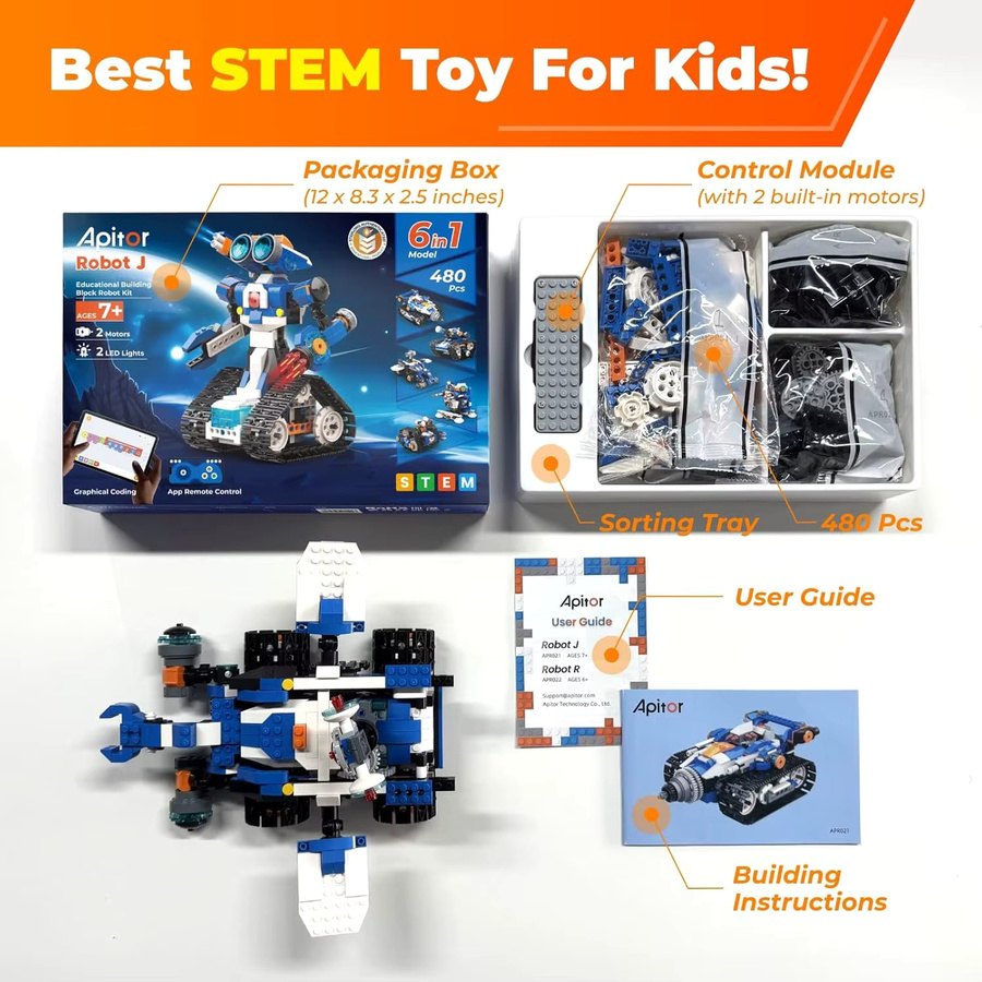 Apitor Robot J 6-in-1 STEM-Kit, programmierbares Roboter-Kit, App-Steuerung, ab 7 Jahre - Bild 8