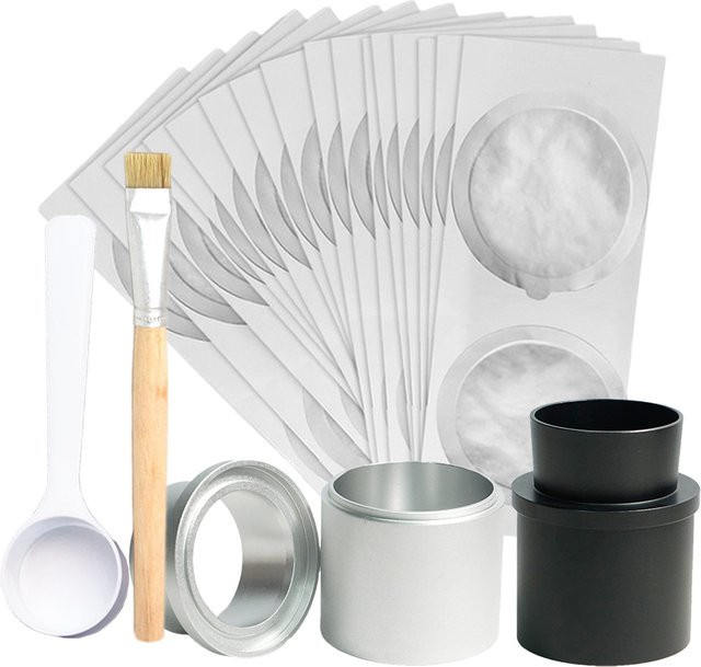 Wiederverwendbares Metallkapsel-Füllwerkzeug Set aus Aluminium in Silber, kompatibel mit Nespresso Vertuoline, inklusive Aluminium-Rack, Pinsel und Löffel - Bild 1