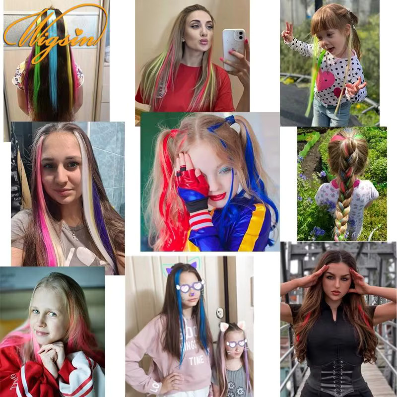 WIGSIN Haarverlängerung Synthetisch, Regenbogen Lila Rot Blau, Damen - Bild 5