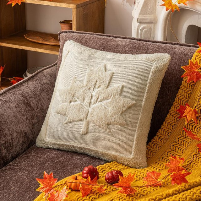 JMG Clothing Herbst-Kissenbezug aus Plüsch mit Kürbis-Motiv in Beige, B/H: 45 x 45 cm - Bild 1