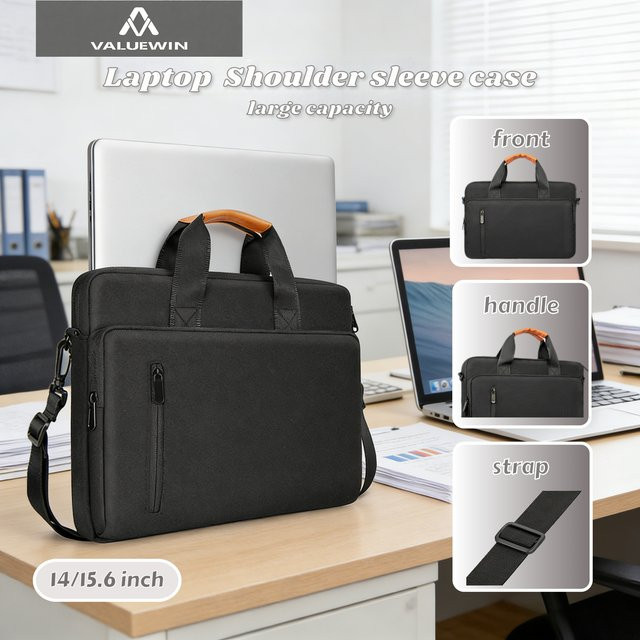 ValueWin Laptop-Umhängetasche für 14 bis 16 Zoll, Schultertasche und Computerhülle für MacBook Air Pro, Farbe: Schwarz - Bild 1