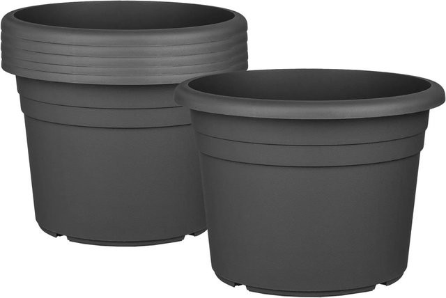 BigDean 6er Set Pflanztopf Anthrazit aus Kunststoff, runde Pflanzkübel mit 25 cm Durchmesser - Bild 1