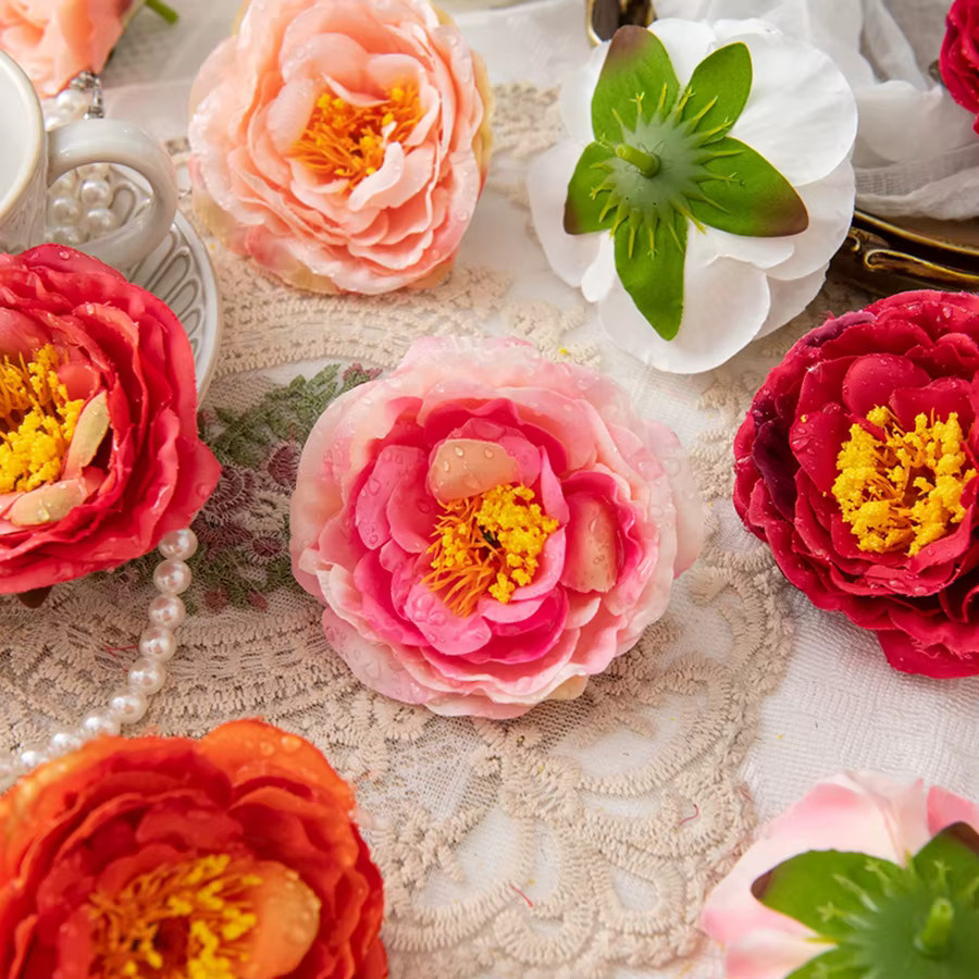 10 bis 20 Stück Künstliche Kamelien aus Seide in Multicolour für Dekoration, Hochzeiten und DIY-Geschenke - Bild 2
