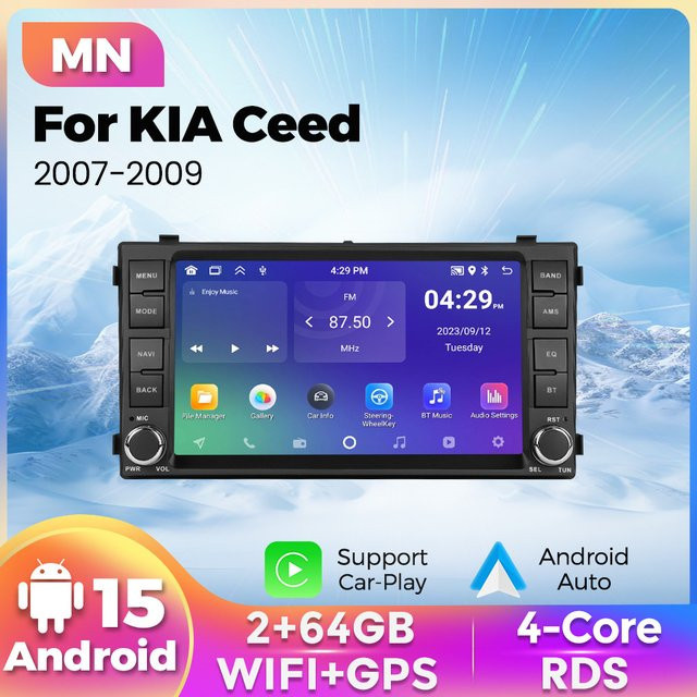 STRONGNAVI 7-Zoll Kabelloses CarPlay und Android Auto Multimedia-Display mit GPS für KIA Ceed 2007-2009, Android 15 Autoradio in Schwarz - Bild 1