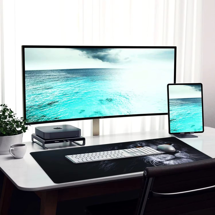 Gaming-Mauspad Black Lion in Schwarz mit genähten Kanten und rutschfester Naturkautschuk-Basis für Desktop und Büro - Bild 6