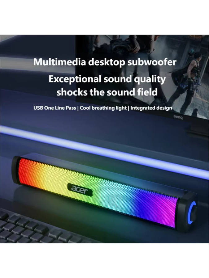 Acer 2.1 Soundbar Stereo-Lautsprecher mit RGB-Beleuchtung und Subwoofer, Bluetooth und USB Dual-Mode, Schwarz/Mehrfarbig - Bild 5