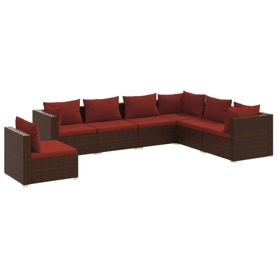 vidaXL 7-tlg. Garten-Lounge-Set aus Polyrattan in Braun mit Kissen und Metallgestell in U-Form - Bild 2