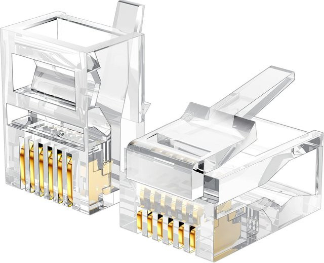 Ninth World 100 Stück RJ12 und RJ9 Modulare Stecker 6P6C und 4P4C Vergoldet in Gold und Transparent für Telefonkabel Anschlüsse - Bild 1