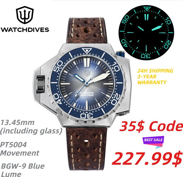 Watchdives Automatische Taucheruhr, Edelstahl, Blau, Herren - Bild 1