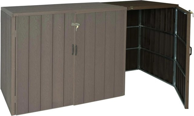 Proregal Mülltonnenverkleidung Erweiterung aus WPC und verzinktem Stahl in Braun mit Holzoptik, H x B x T: 117 x 79 x 105 cm - Bild 1