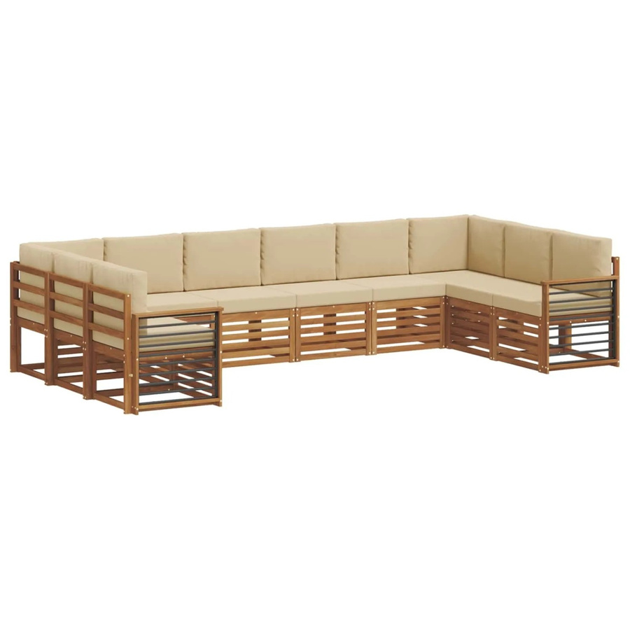 vidaXL Sofagarnitur 10-teilig in U-Form aus Massivholz Akazie, Farbe Natur-Beige, modern mit Sitz- und Rückenkissen - Bild 2